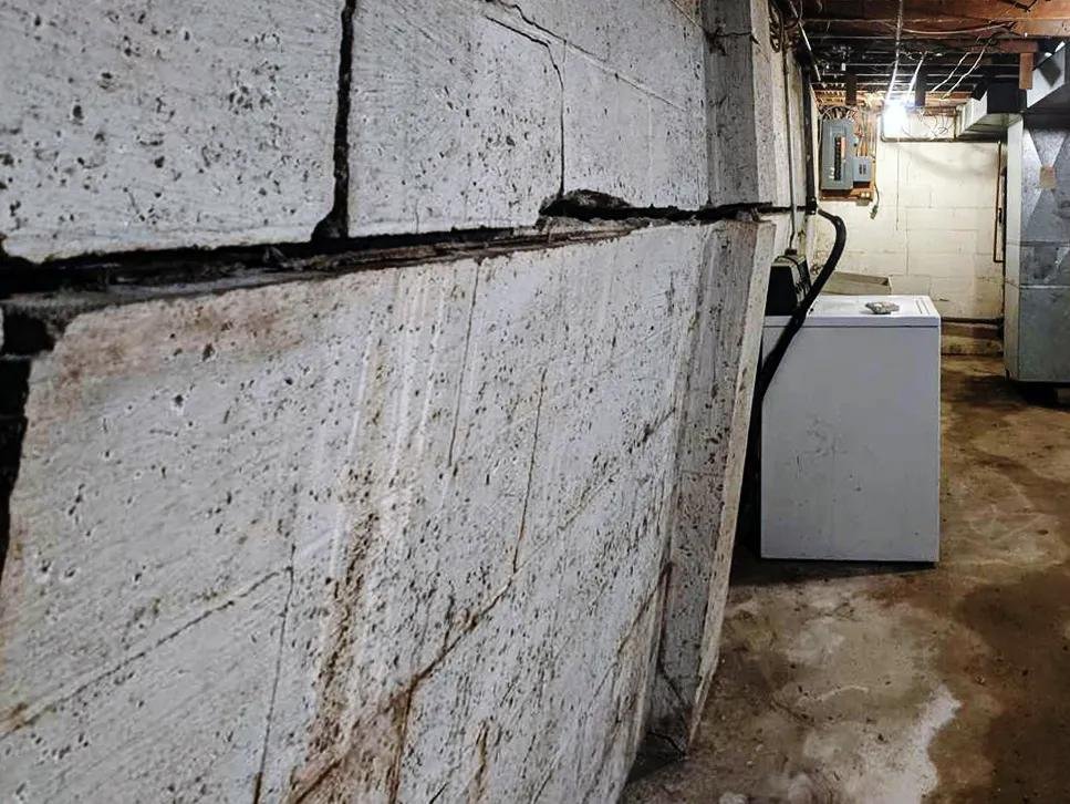 Foundation wall showing a vertical crack